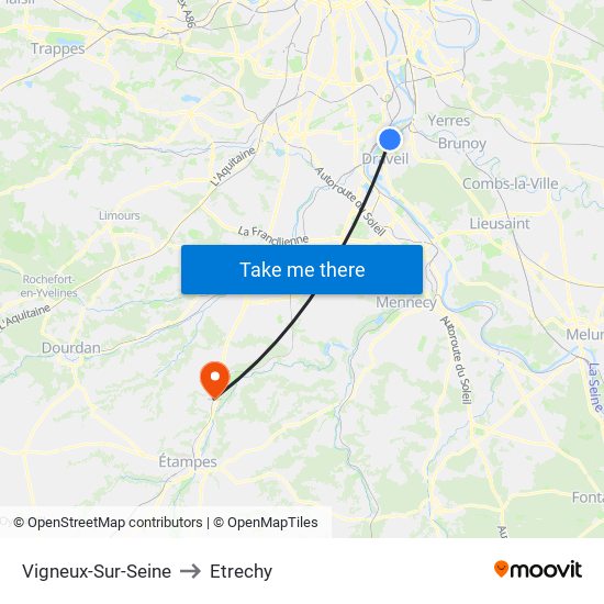 Vigneux-Sur-Seine to Etrechy map