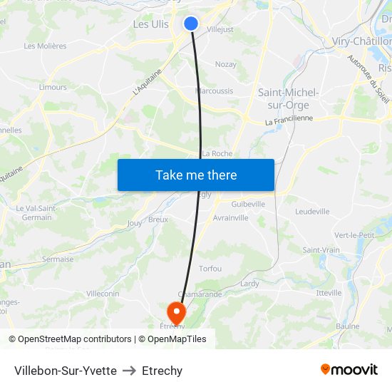 Villebon-Sur-Yvette to Etrechy map