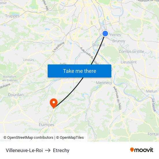 Villeneuve-Le-Roi to Etrechy map