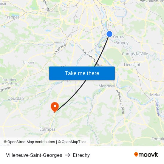Villeneuve-Saint-Georges to Etrechy map