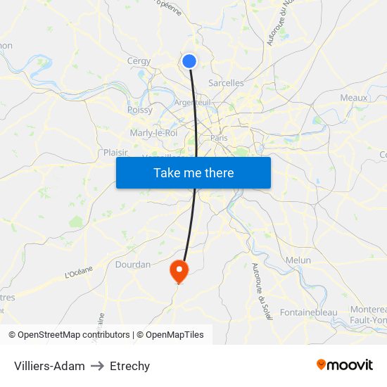 Villiers-Adam to Etrechy map