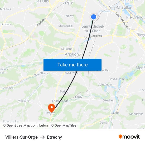 Villiers-Sur-Orge to Etrechy map