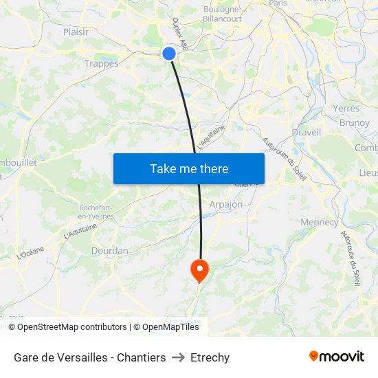 Gare de Versailles - Chantiers to Etrechy map