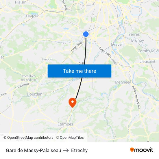 Gare de Massy-Palaiseau to Etrechy map