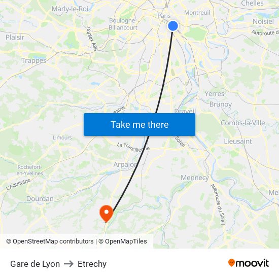 Gare de Lyon to Etrechy map