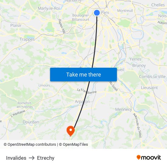 Invalides to Etrechy map