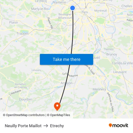 Neuilly Porte Maillot to Etrechy map