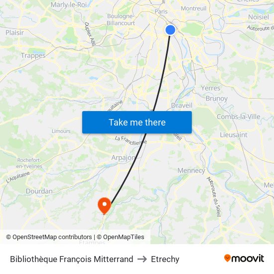 Bibliothèque François Mitterrand to Etrechy map