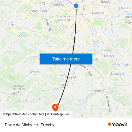 Porte de Clichy to Etrechy map