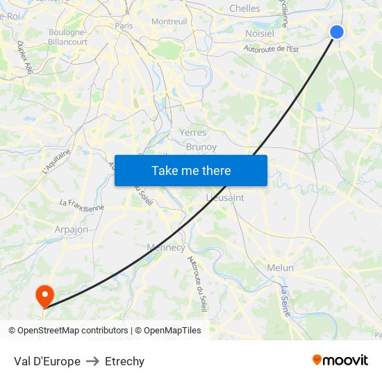 Val D'Europe to Etrechy map