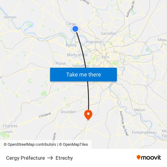 Cergy Préfecture to Etrechy map