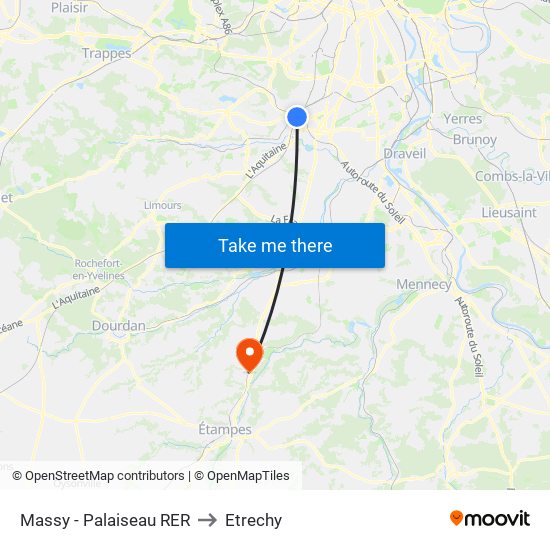 Massy - Palaiseau RER to Etrechy map