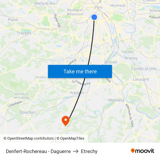 Denfert-Rochereau - Daguerre to Etrechy map