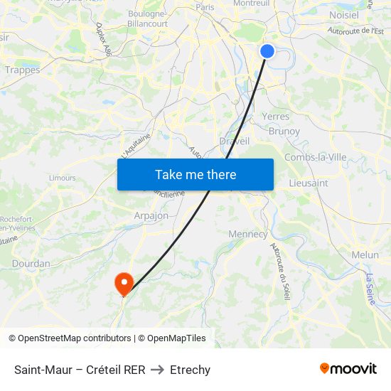 Saint-Maur – Créteil RER to Etrechy map