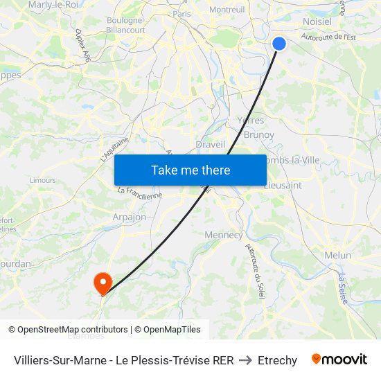 Villiers-Sur-Marne - Le Plessis-Trévise RER to Etrechy map