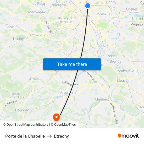Porte de la Chapelle to Etrechy map