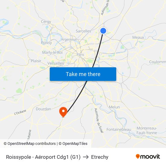Roissypole - Aéroport Cdg1 (G1) to Etrechy map