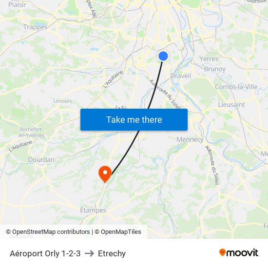 Aéroport Orly 1-2-3 to Etrechy map