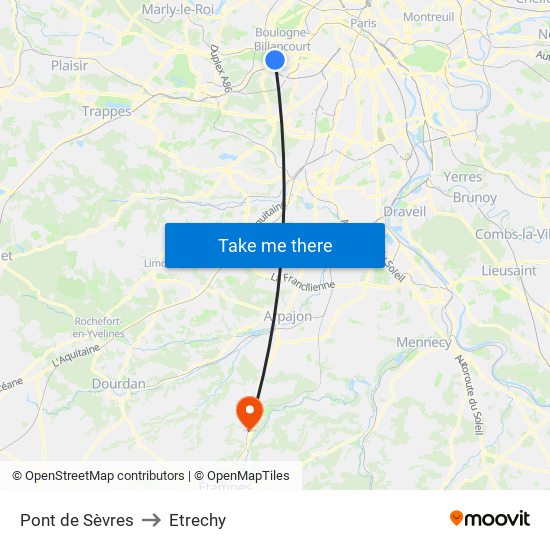 Pont de Sèvres to Etrechy map