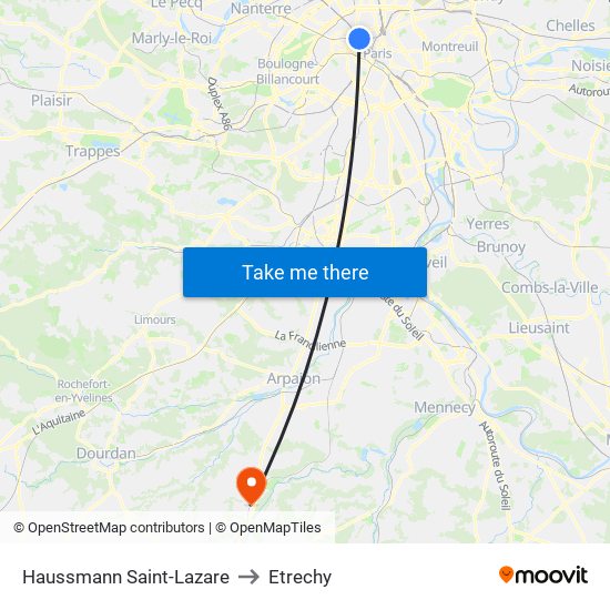 Haussmann Saint-Lazare to Etrechy map