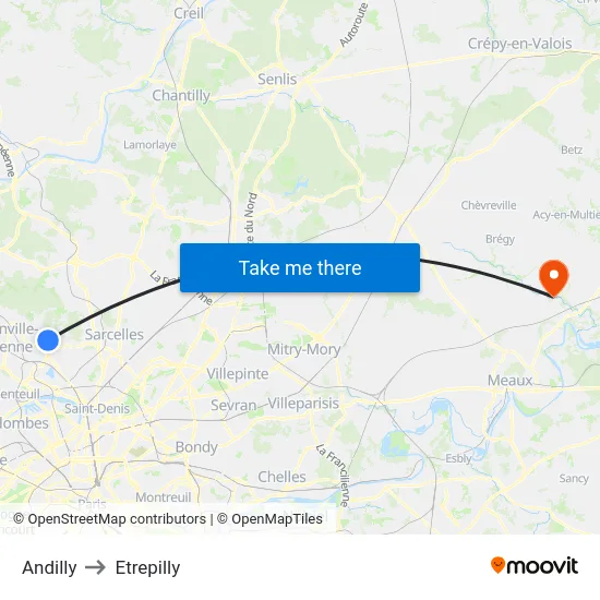 Andilly to Etrepilly map