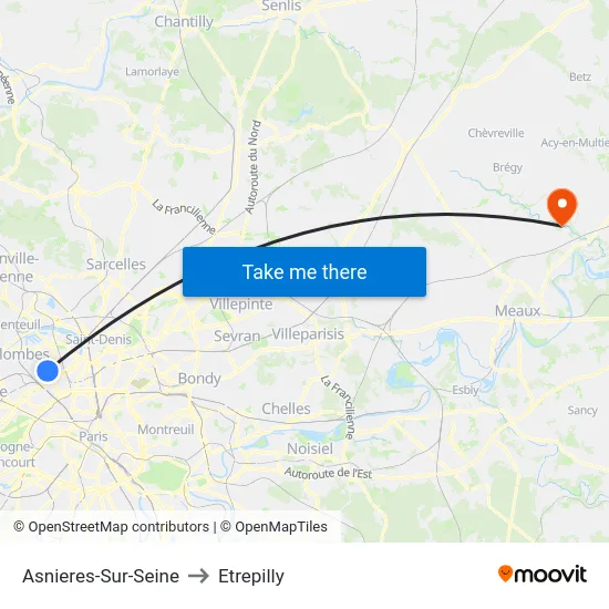 Asnieres-Sur-Seine to Etrepilly map