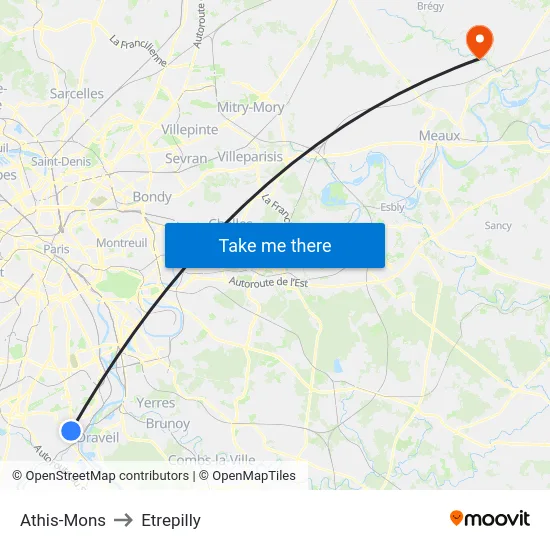 Athis-Mons to Etrepilly map