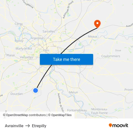 Avrainville to Etrepilly map