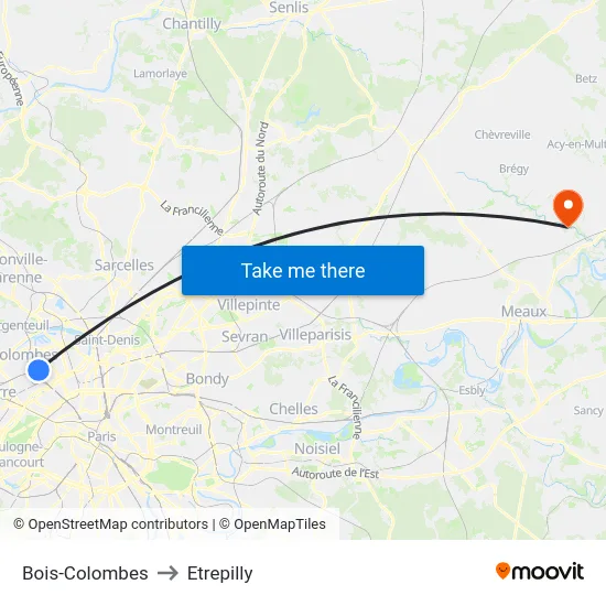 Bois-Colombes to Etrepilly map