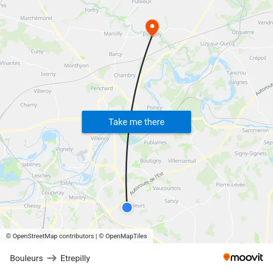Bouleurs to Etrepilly map