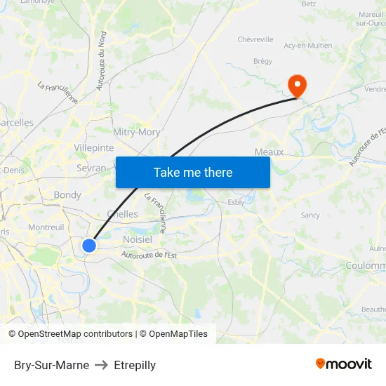Bry-Sur-Marne to Etrepilly map