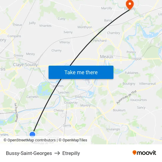 Bussy-Saint-Georges to Etrepilly map