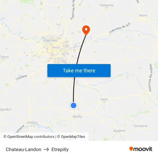 Chateau-Landon to Etrepilly map