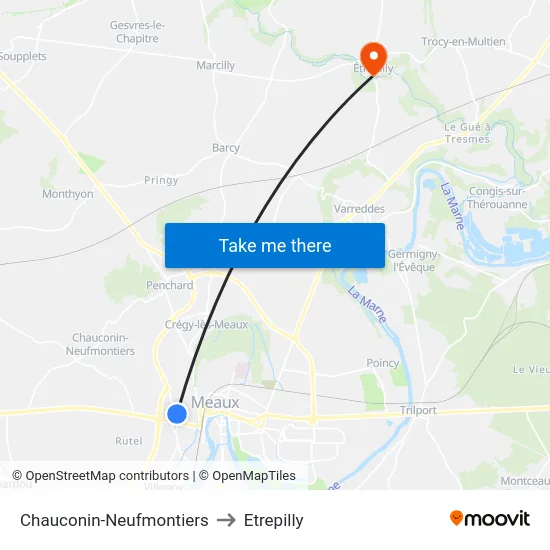 Chauconin-Neufmontiers to Etrepilly map