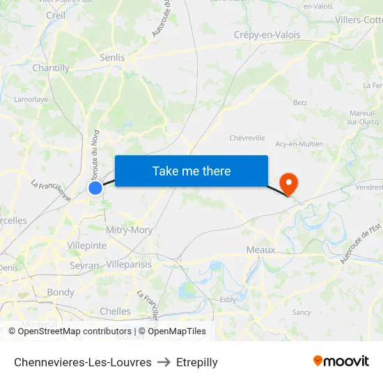 Chennevieres-Les-Louvres to Etrepilly map