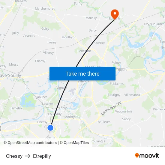 Chessy to Etrepilly map
