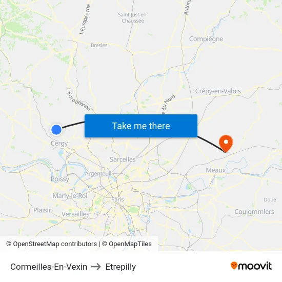 Cormeilles-En-Vexin to Etrepilly map