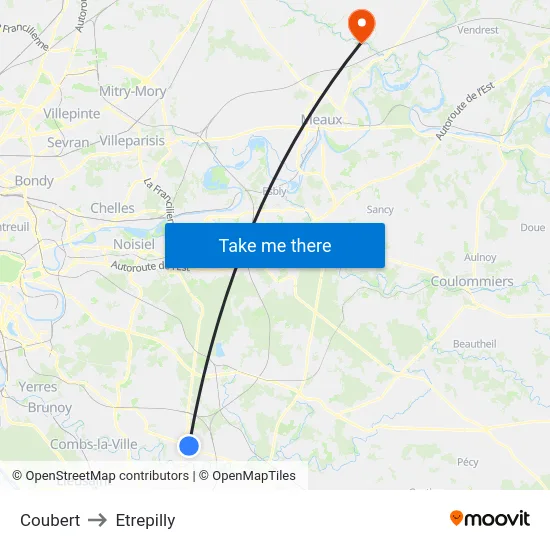 Coubert to Etrepilly map