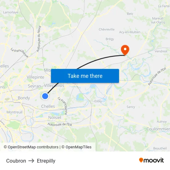 Coubron to Etrepilly map