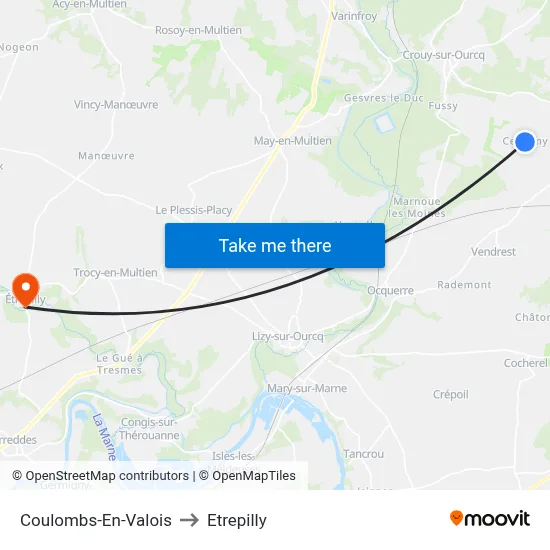 Coulombs-En-Valois to Etrepilly map