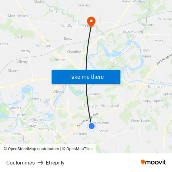 Coulommes to Etrepilly map