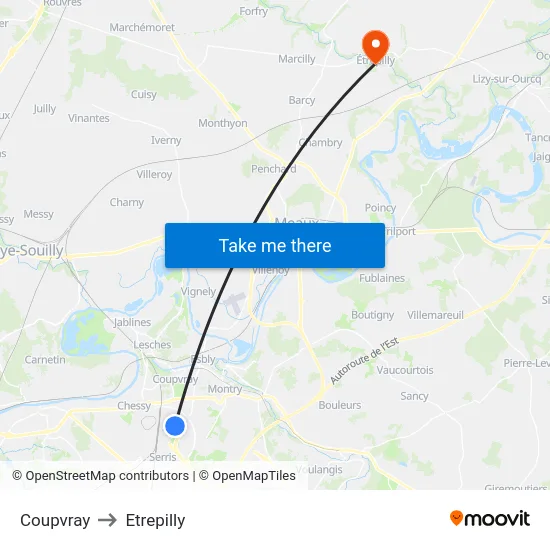Coupvray to Etrepilly map