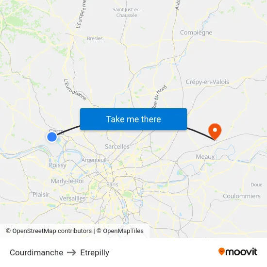 Courdimanche to Etrepilly map