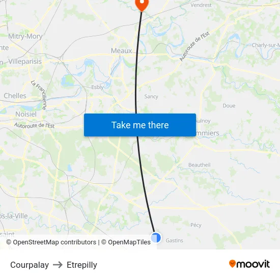 Courpalay to Etrepilly map