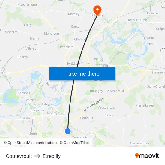 Coutevroult to Etrepilly map