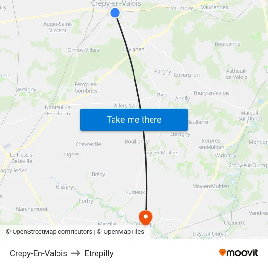 Crepy-En-Valois to Etrepilly map