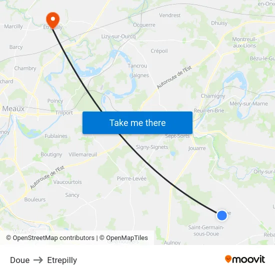 Doue to Etrepilly map