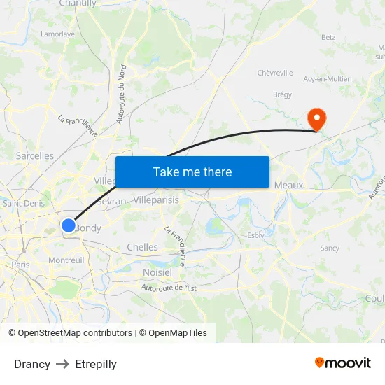 Drancy to Etrepilly map