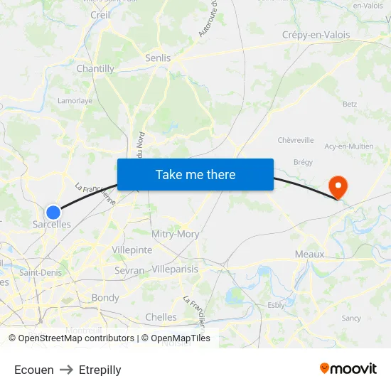 Ecouen to Etrepilly map