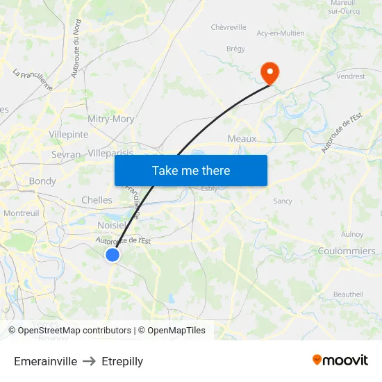 Emerainville to Etrepilly map